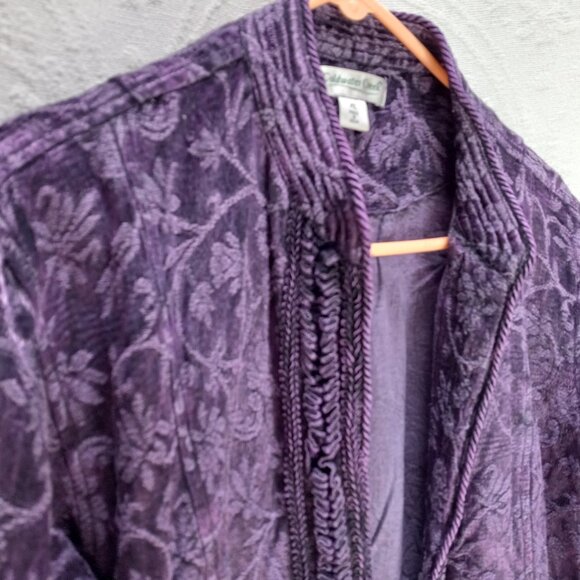 Coldwater Creek Royal Purple Jacquard Jacket W/Embroidery & Ruffles XL (T-385) - Picture 6 of 14